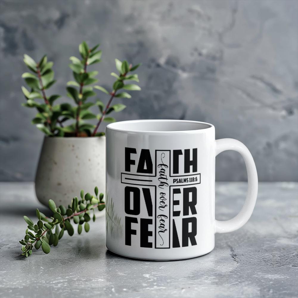 Faith Over Fear White Ceramic Mug – Motivational Bible Verse Mug – view 10