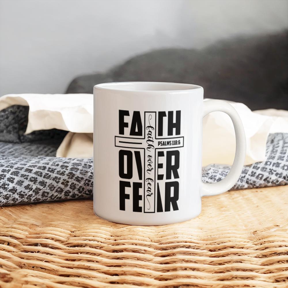 Faith Over Fear White Ceramic Mug – Motivational Bible Verse Mug – view 9
