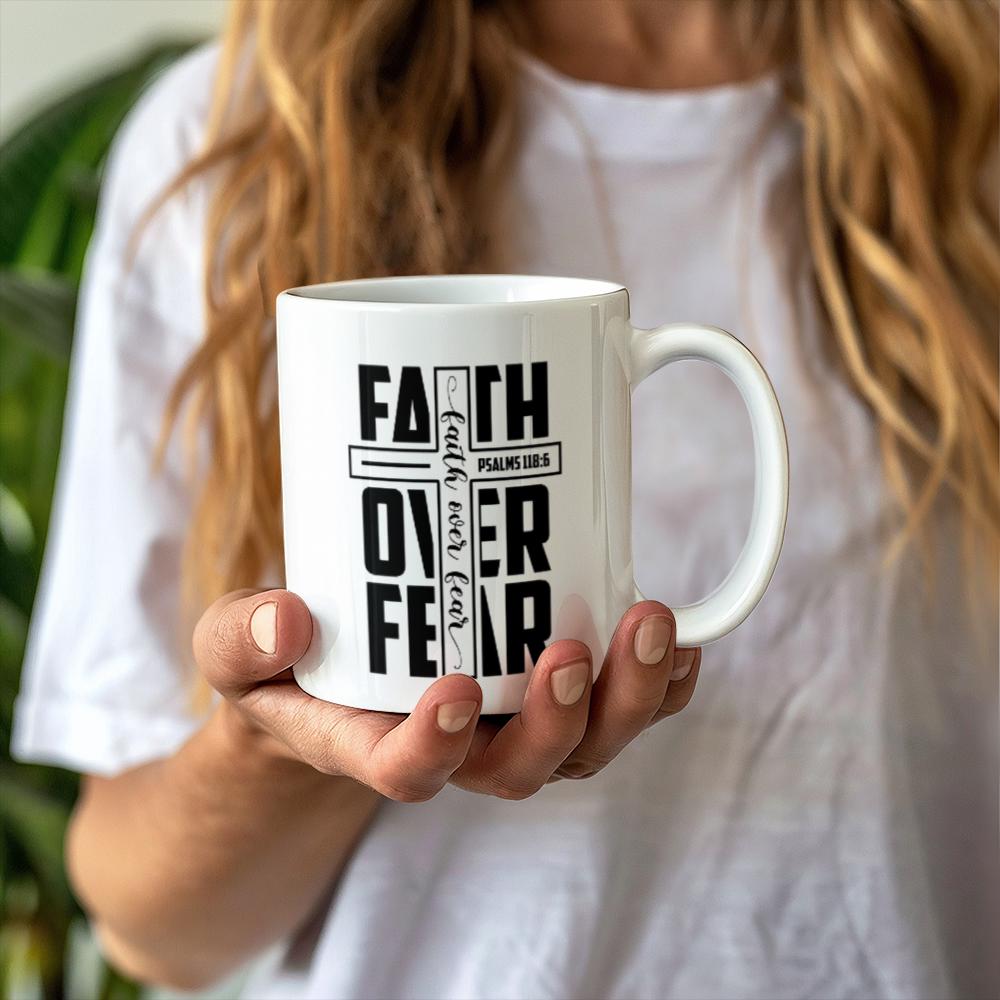 Faith Over Fear White Ceramic Mug – Motivational Bible Verse Mug – view 5
