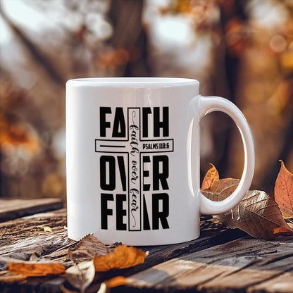 Faith Over Fear White Ceramic Mug – Motivational Bible Verse Mug – view 4