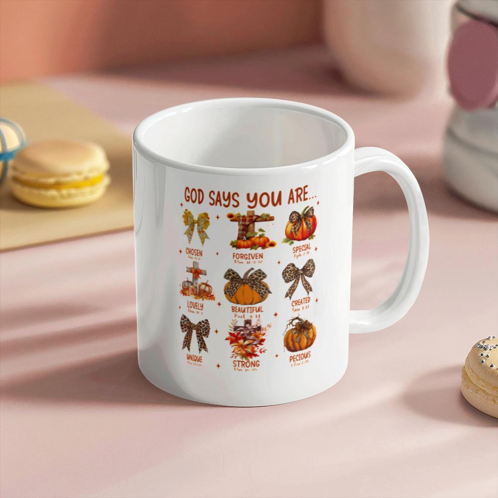 Halloween God Says Bible Verse White Ceramic Mug – view 9