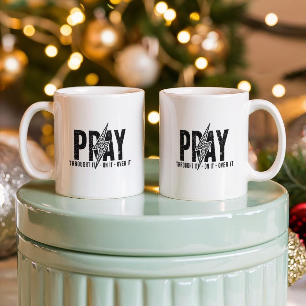 Pray Through It White ceramic Mug – Religious Gift – view 9