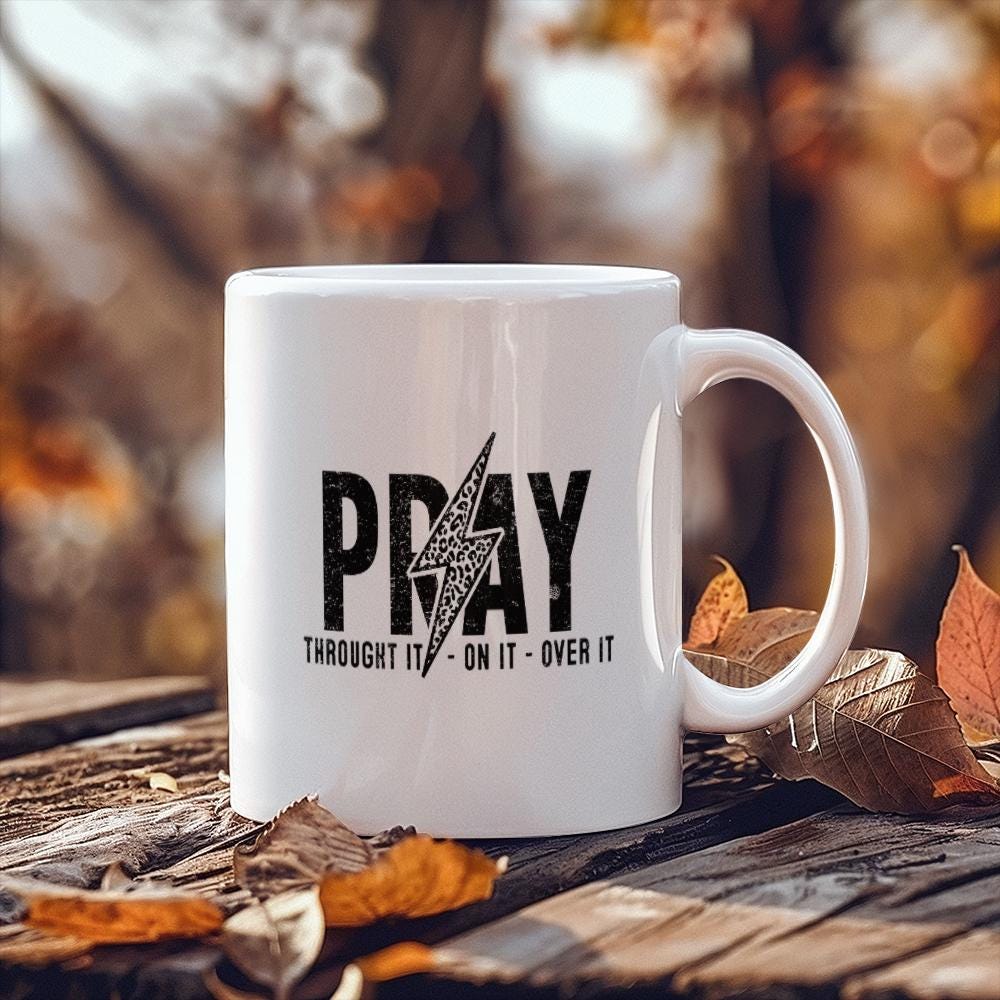 Pray Through It White ceramic Mug – Religious Gift – view 6