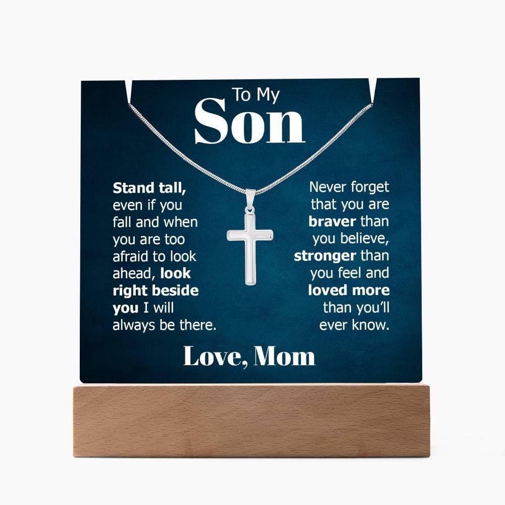 To My Son LED Acrylic Plaque with Cross Necklace – Son Christmas gift – view 9