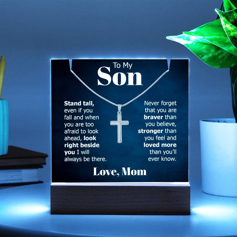 To My Son LED Acrylic Plaque with Cross Necklace – Son Christmas gift – view 8