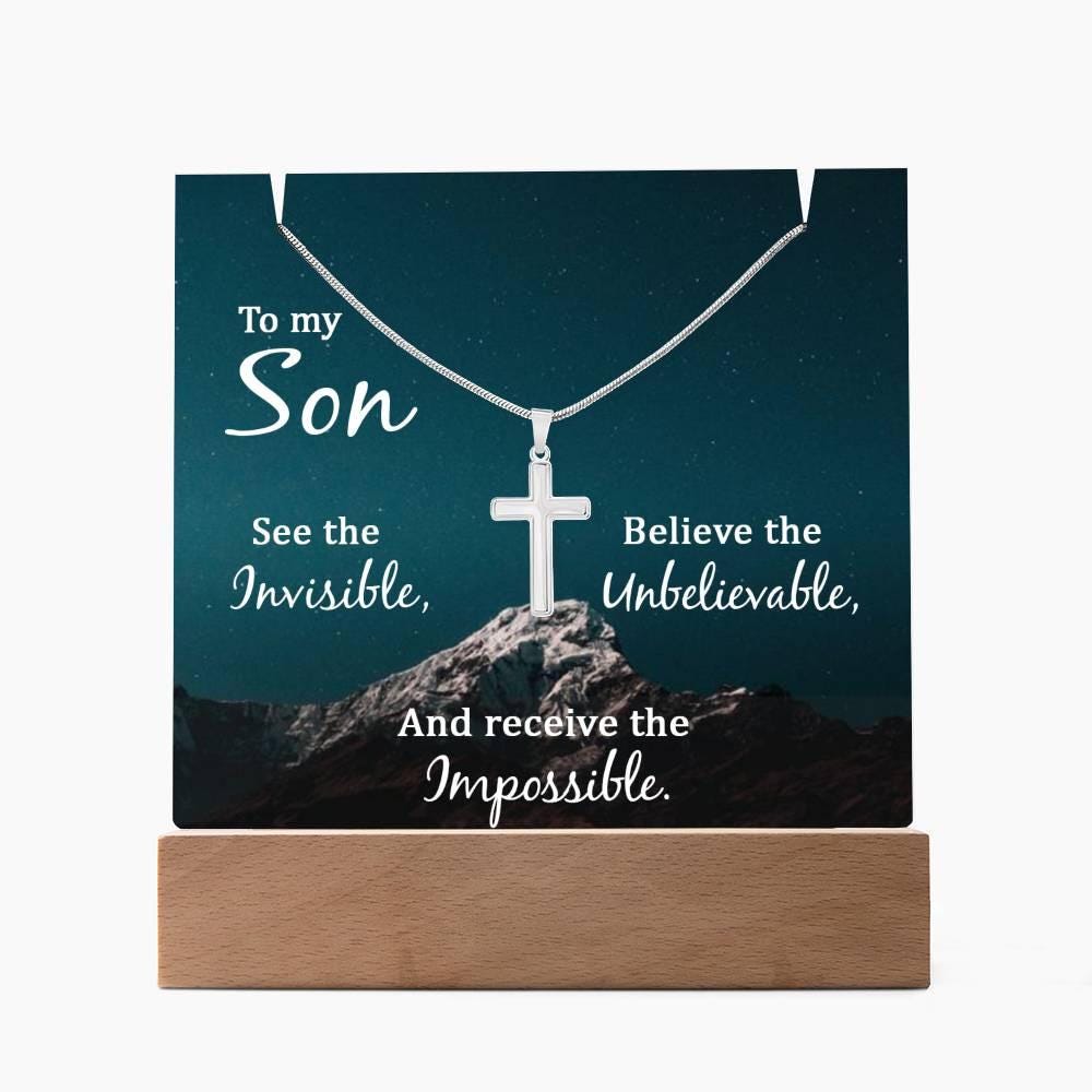 To My Son Keepsake Bundle LED Acrylic Plaque With Cross Necklace – view 9