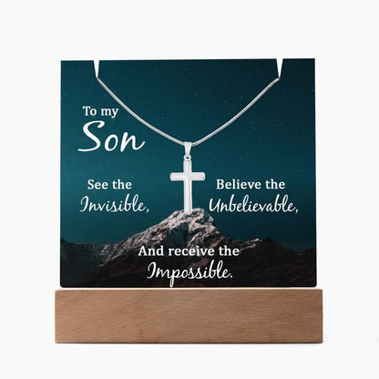 To My Son Keepsake Bundle LED Acrylic Plaque With Cross Necklace – view 9