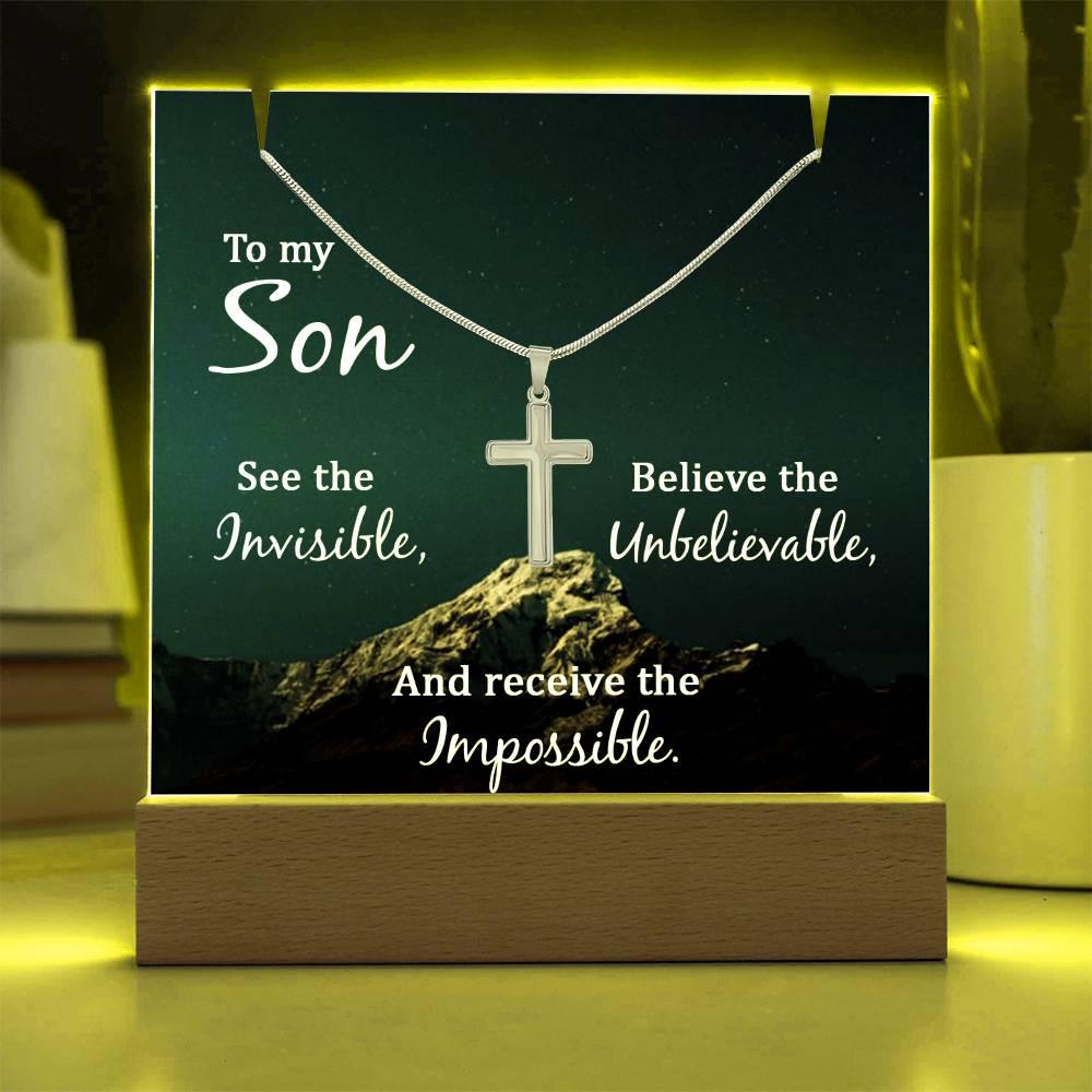 To My Son Keepsake Bundle LED Acrylic Plaque With Cross Necklace – view 2