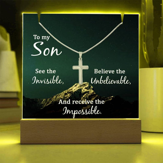 To My Son Keepsake Bundle LED Acrylic Plaque With Cross Necklace – view 2