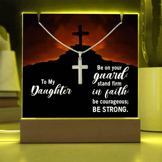 To my daughter Keepsake LED Acrylic Bundle with Cross Necklace