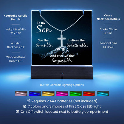 To My Son Keepsake Bundle LED Acrylic Plaque With Cross Necklace – view 3