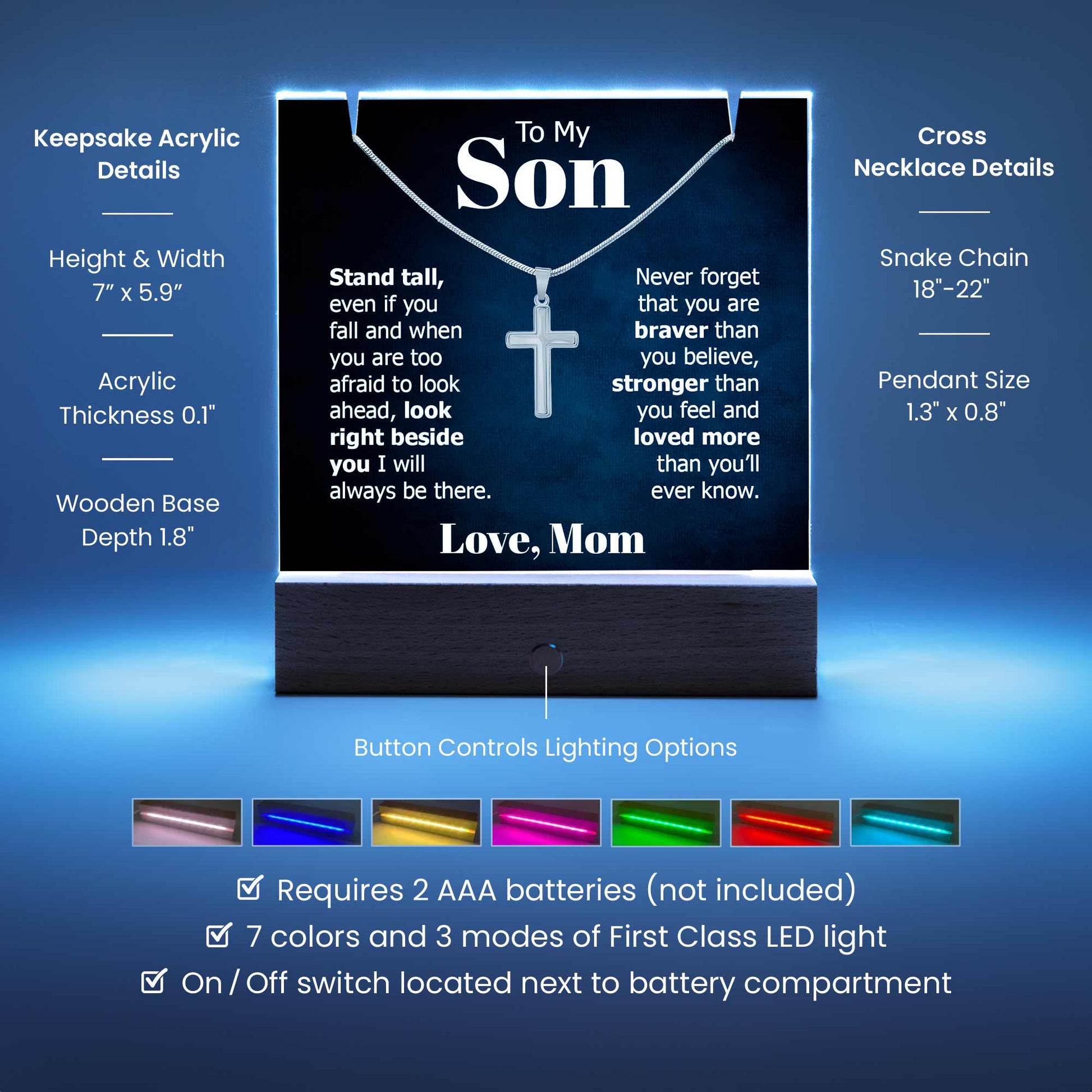 To My Son LED Acrylic Plaque with Cross Necklace – Son Christmas gift – view 4