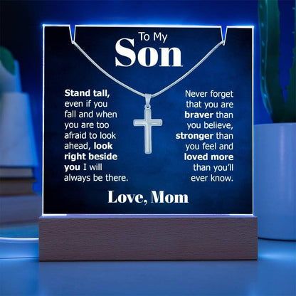 To My Son LED Acrylic Plaque with Cross Necklace – Son Christmas gift