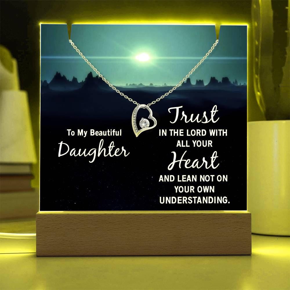 Daughter Keepsake Bundle LED Acrylic Plaque with Love knot Necklace – view 9