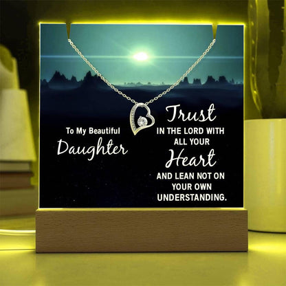 Daughter Keepsake Bundle LED Acrylic Plaque with Love knot Necklace – view 9