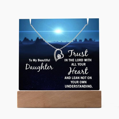Daughter Keepsake Bundle LED Acrylic Plaque with Love knot Necklace – view 10