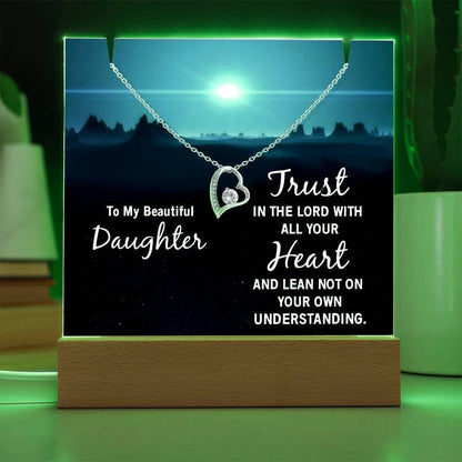 Daughter Keepsake Bundle LED Acrylic Plaque with Love knot Necklace