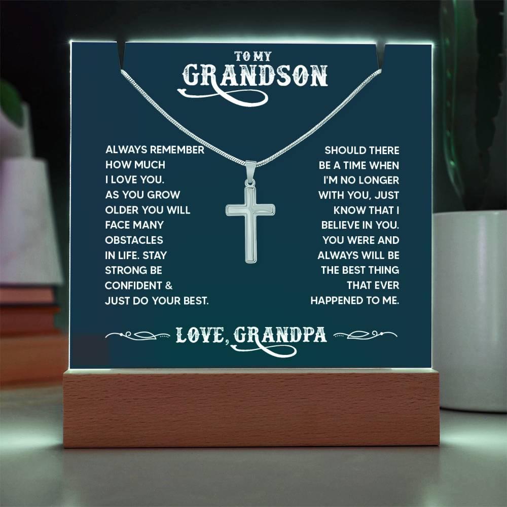 Personalized Grandson LED Acrylic Bundle with Cross Necklace – view 7