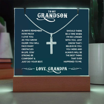 Personalized Grandson LED Acrylic Bundle with Cross Necklace – view 7