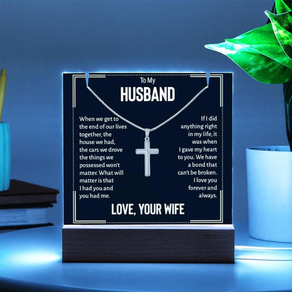 To my husband LED Acrylic Bundle with Cross Necklace