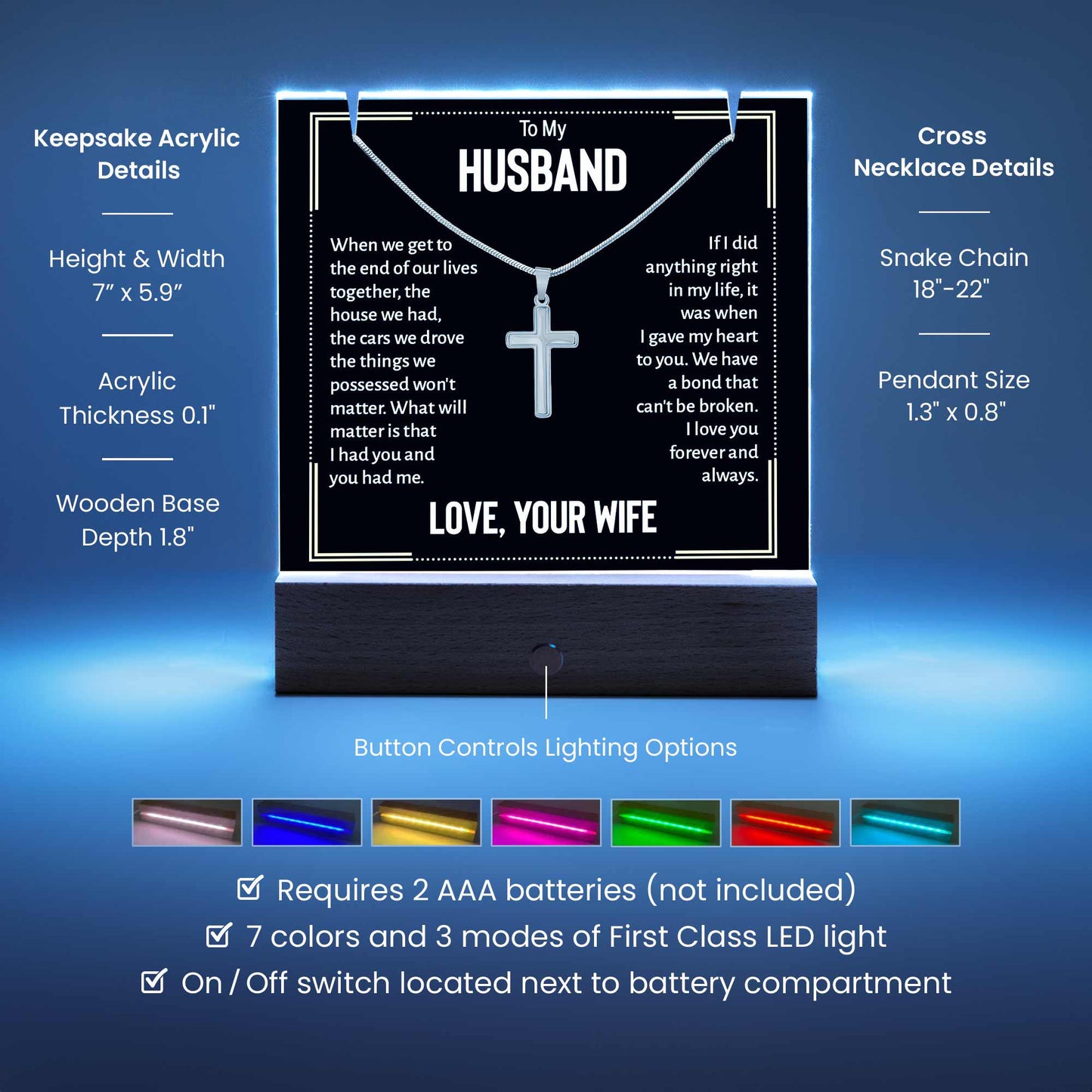 To my husband LED Acrylic Bundle with Cross Necklace – view 4