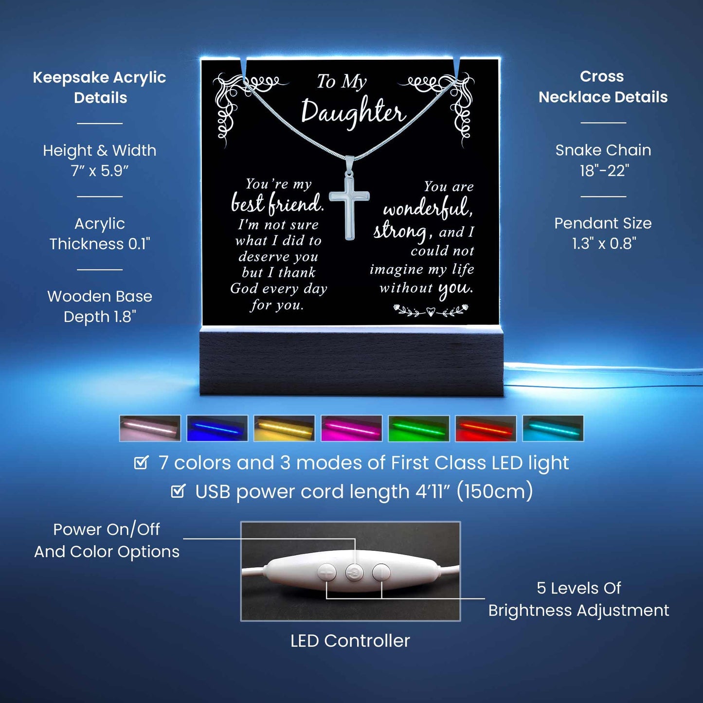 Daughter Keepsake Bundle LED Acrylic Plaque With Forever Love Necklace – view 7