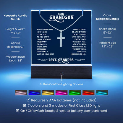 Personalized Grandson LED Acrylic Bundle with Cross Necklace – view 5