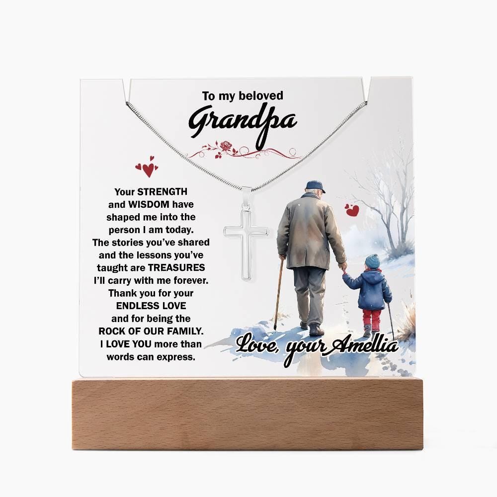 Personalized Gift for Grandpa Keepsake Acrylic Bundle with cross