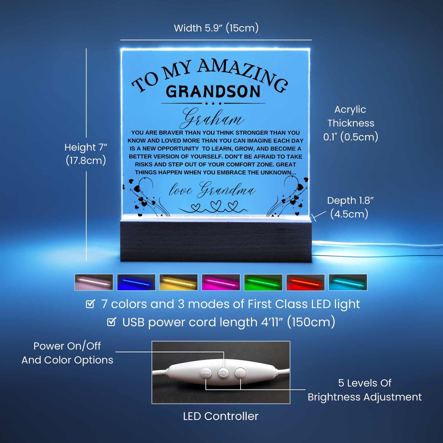 Grandson Personalized LED Acrylic Plaque – Christmas gift – view 5