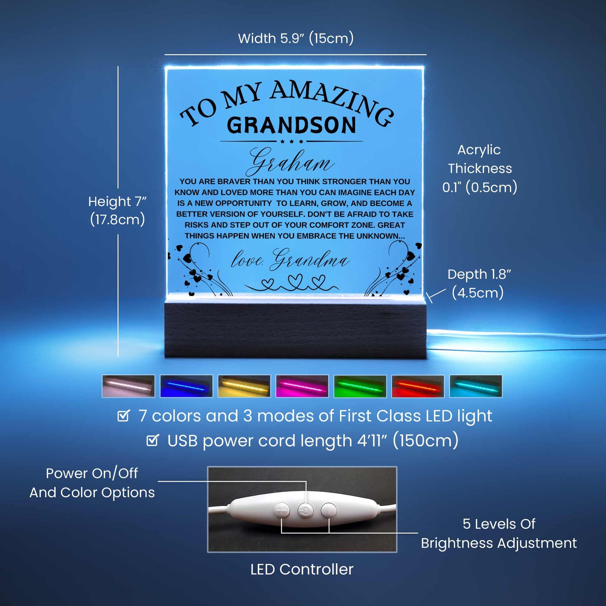 Grandson Personalized LED Acrylic Plaque – Christmas gift – view 5