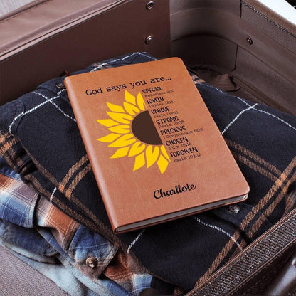 God says you are Personalized Sunflower Leather Journal – view 3