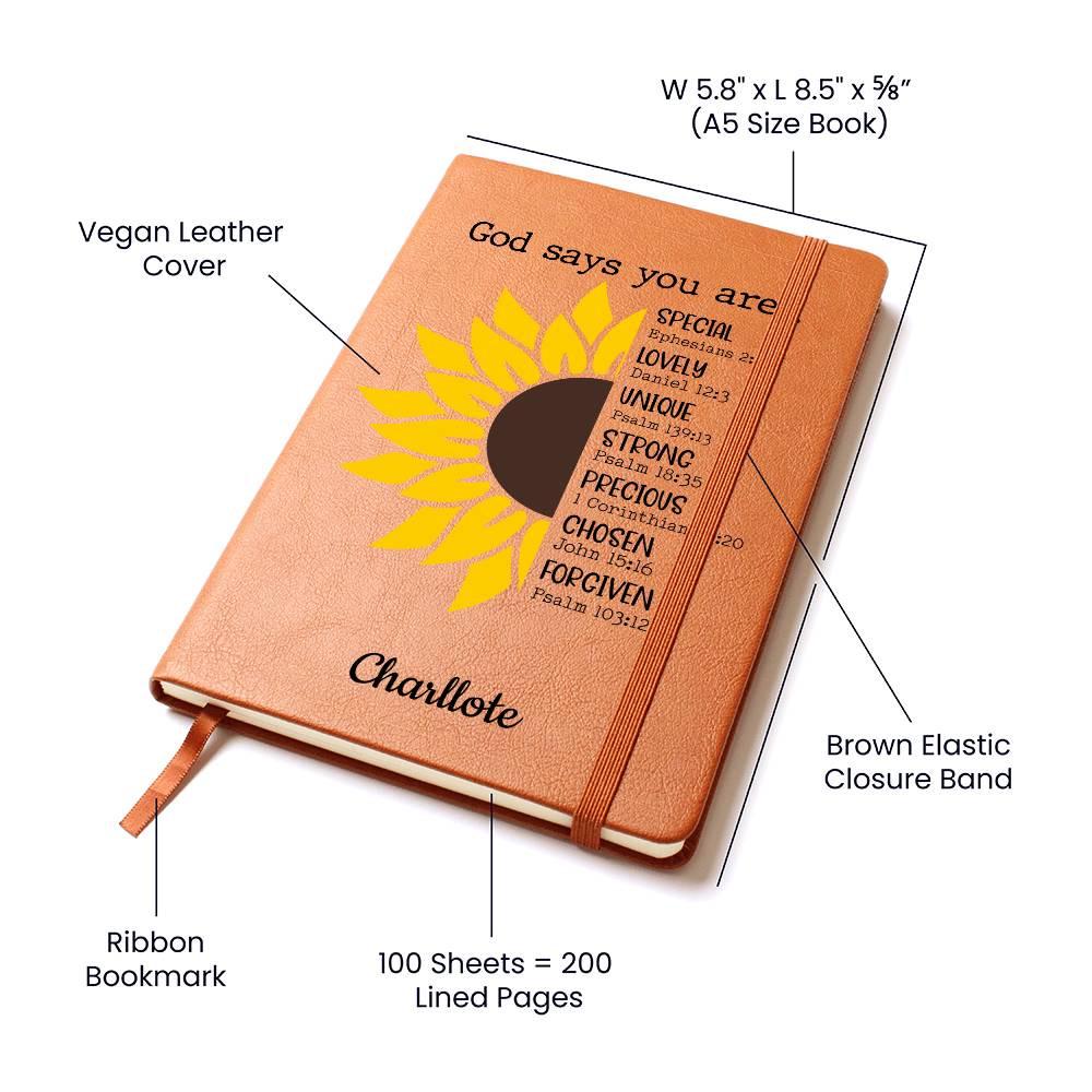God says you are Personalized Sunflower Leather Journal – view 5
