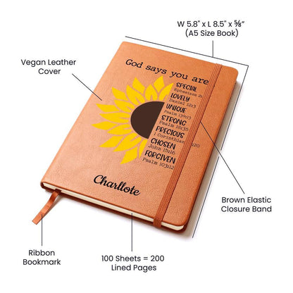 God says you are Personalized Sunflower Leather Journal – view 5