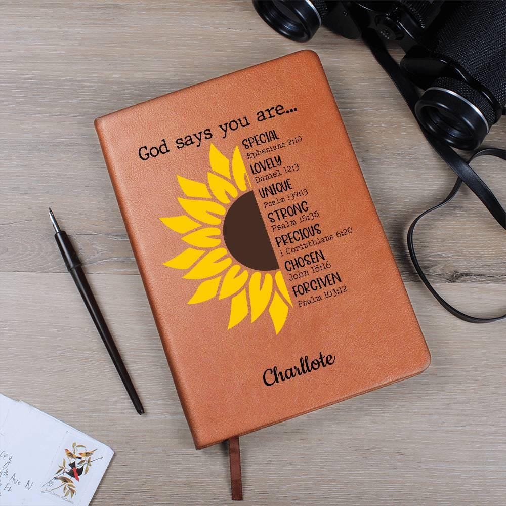 God says you are Personalized Sunflower Leather Journal – view 9