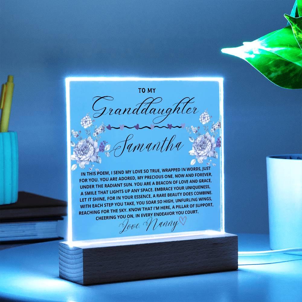 To My Granddaughter Custom Name Floral LED Acrylic Plaque – view 3