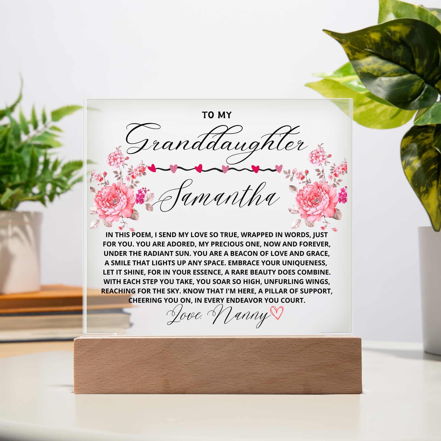 To My Granddaughter Custom Name Floral LED Acrylic Plaque