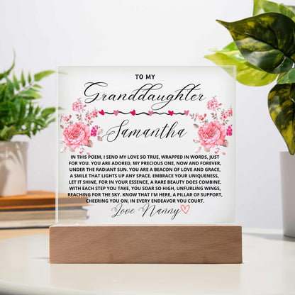 To My Granddaughter Custom Name Floral LED Acrylic Plaque