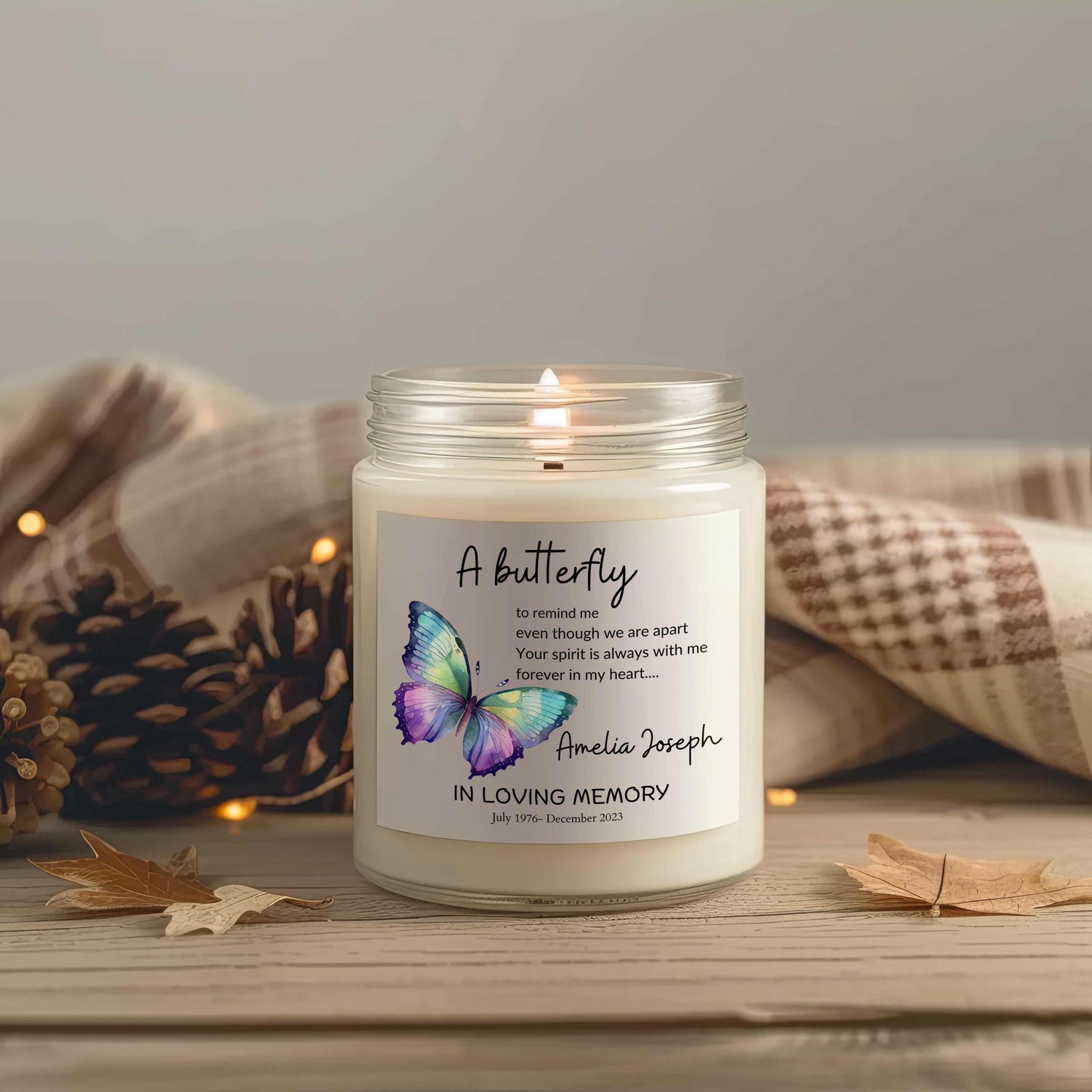 A Butterfly Memorial Candle – Personalized Loss of loved ones candle – view 7