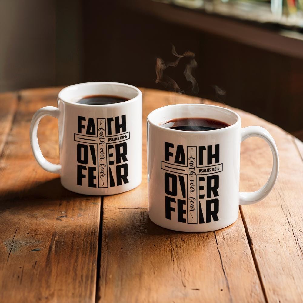 Faith Over Fear White Ceramic Mug – Motivational Bible Verse Mug – view 7