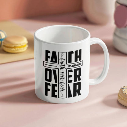 Faith Over Fear White Ceramic Mug – Motivational Bible Verse Mug – view 6