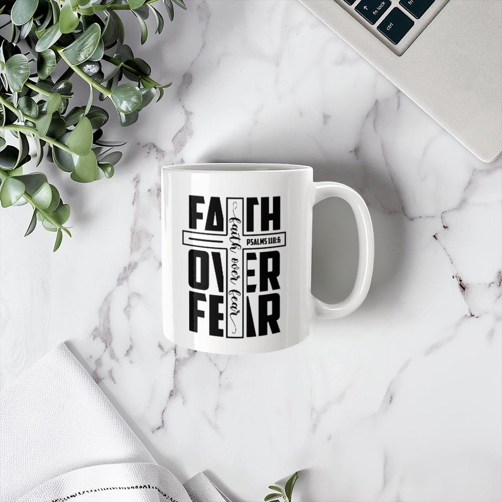 Faith Over Fear White Ceramic Mug – Motivational Bible Verse Mug – view 3