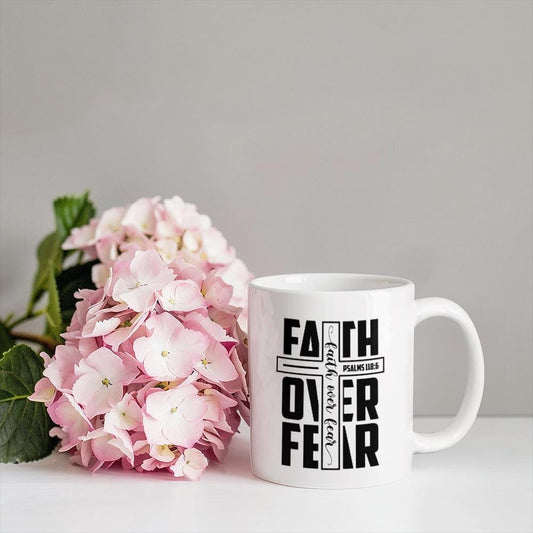 Faith Over Fear White Ceramic Mug – Motivational Bible Verse Mug – view 2