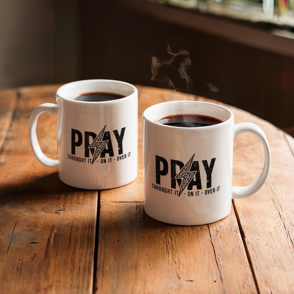 Pray Through It White ceramic Mug – Religious Gift – view 4