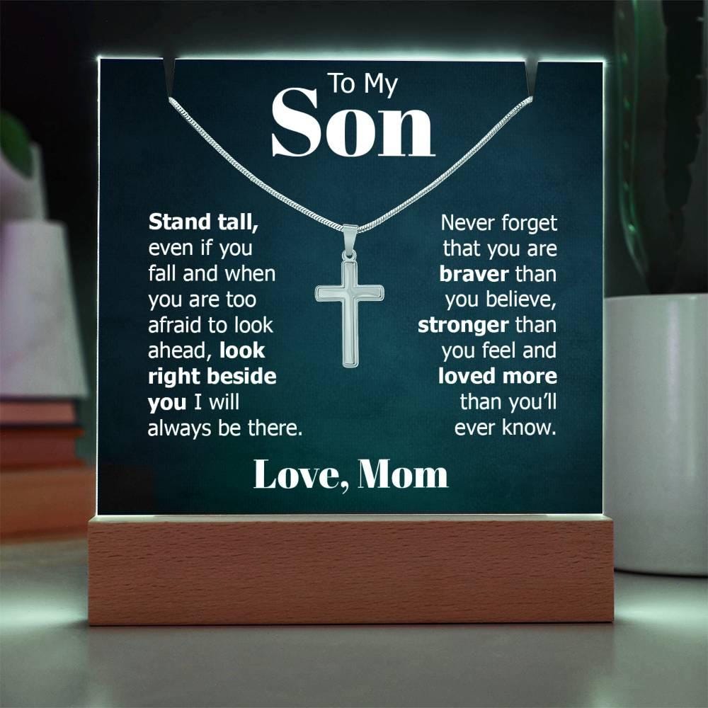 To My Son LED Acrylic Plaque with Cross Necklace – Son Christmas gift – view 5