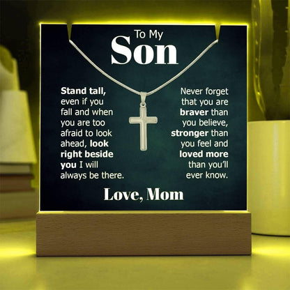 To My Son LED Acrylic Plaque with Cross Necklace – Son Christmas gift – view 2