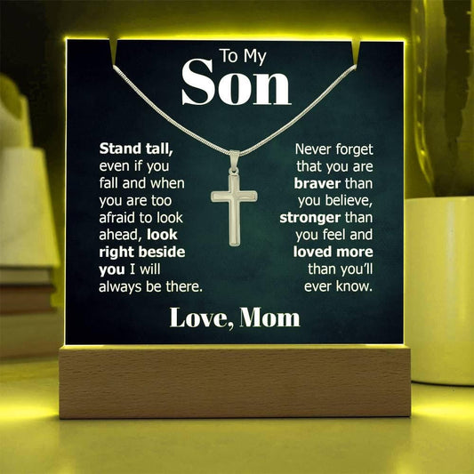 To My Son LED Acrylic Plaque with Cross Necklace – Son Christmas gift – view 2
