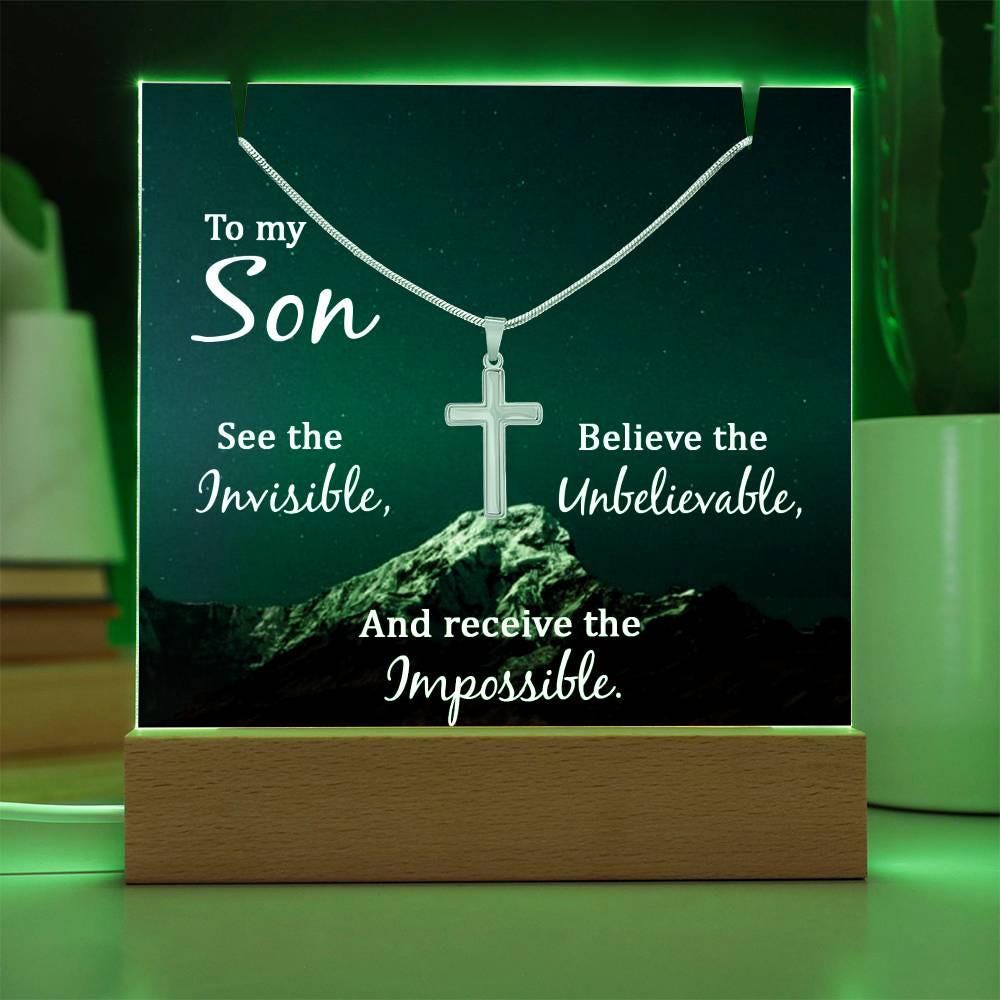 To My Son Keepsake Bundle LED Acrylic Plaque With Cross Necklace – view 8