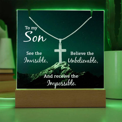 To My Son Keepsake Bundle LED Acrylic Plaque With Cross Necklace – view 8