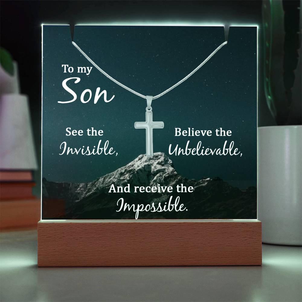 To My Son Keepsake Bundle LED Acrylic Plaque With Cross Necklace – view 5