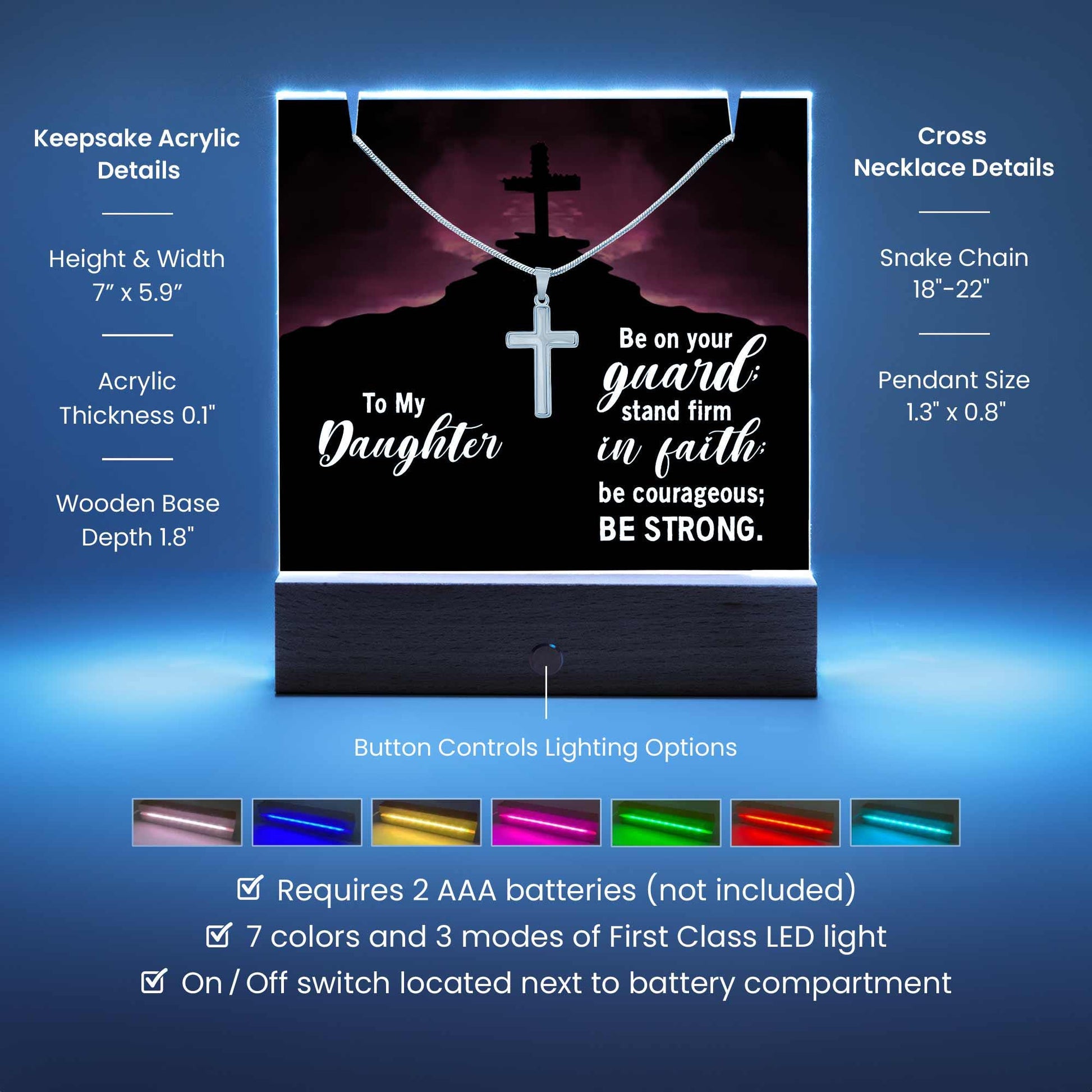 To my daughter Keepsake LED Acrylic Bundle with Cross Necklace – view 2